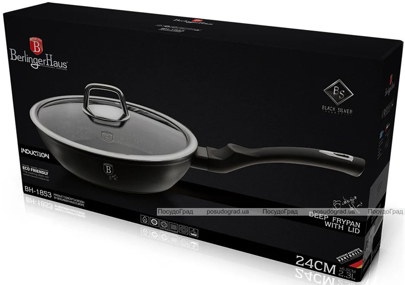Сковорода-сотейник Berlinger Haus Black Silver Ø24см с крышкой, мраморное покрытие