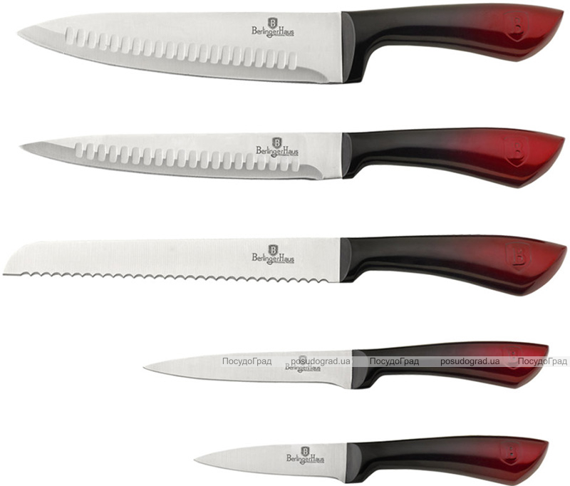 Набор 5 кухонных ножей Berlinger Haus Black Burgundy на подставке