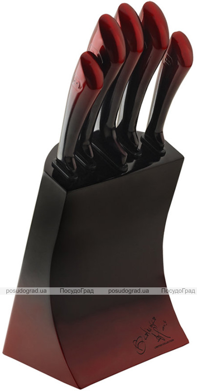 Набор 5 кухонных ножей Berlinger Haus Black Burgundy на подставке