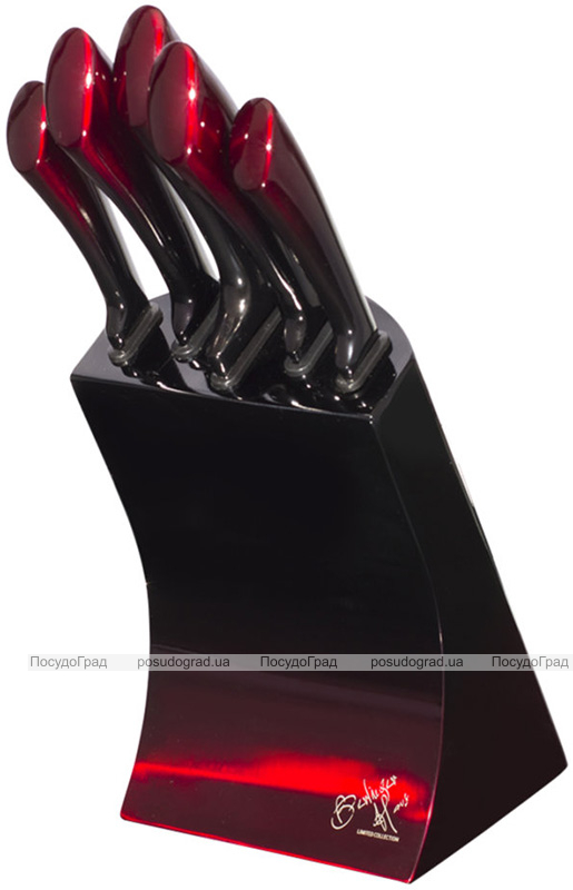 Набор 5 кухонных ножей Berlinger Haus Black Burgundy на подставке