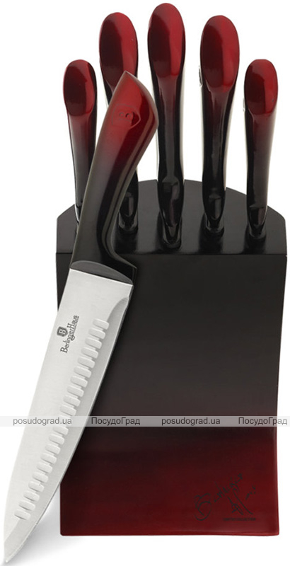 Набор 5 кухонных ножей Berlinger Haus Black Burgundy на подставке