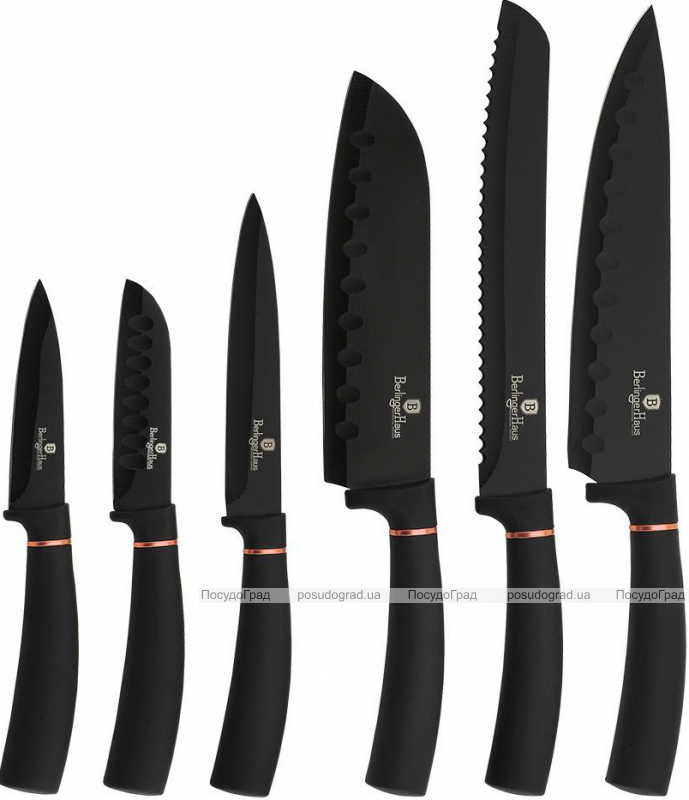 Набор 6 кухонных ножей Berlinger Haus Black Rose с алмазным покрытием