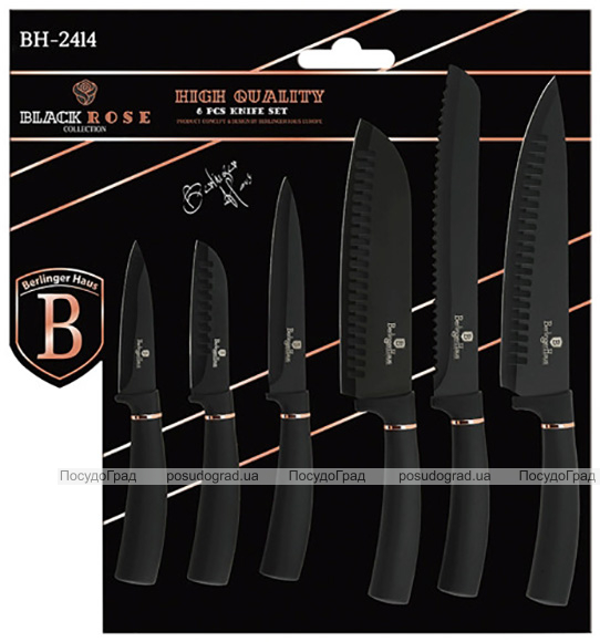 Набір 6 кухонних ножів Berlinger Haus Black Rose (2414) з алмазним покриттям