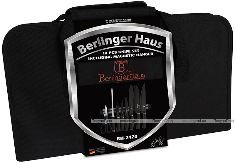 Набор кухонных ножей Berlinger Haus Black Rose с алмазным покрытием на магнитной планке