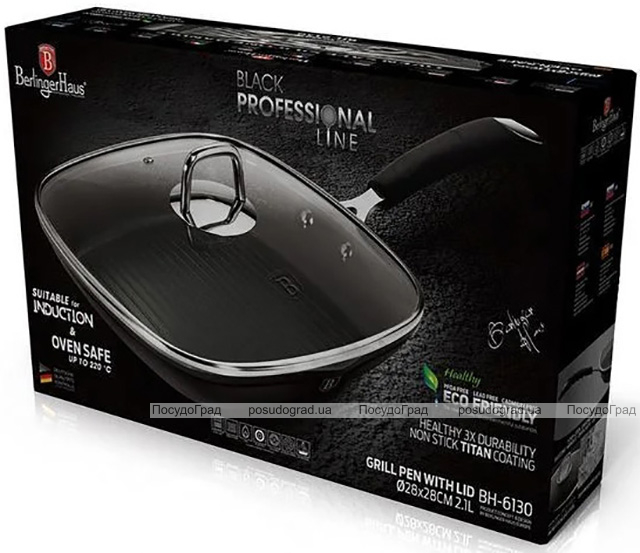 Сковорода-гриль Berlinger Haus Black Professional Line Ø28см с титановым покрытием, с крышкой