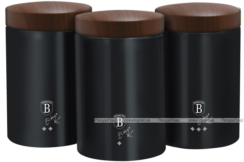 Набор банок Berlinger Haus Ebony Rosewood 3 банки Ø11х17.8см из нержавеющей стали