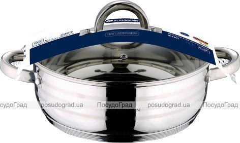 Каструля Blaumann Gourmet 2.75л Ø22х8см з нержавіючої сталі зі скляною кришкою (1002)