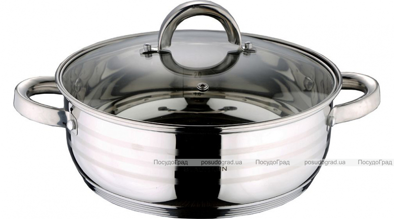 Каструля Blaumann Gourmet 3.75л Ø24х9см з нержавіючої сталі зі скляною кришкою (1003)