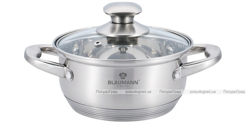 Каструля Blaumann Gourmet 2л Ø20х7см з нержавіючої сталі зі скляною кришкою