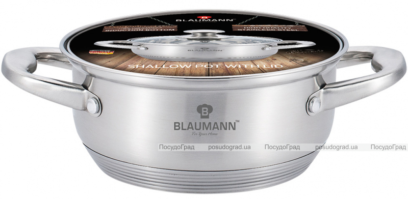 Каструля Blaumann Gourmet 2л Ø20х7см з нержавіючої сталі зі скляною кришкою