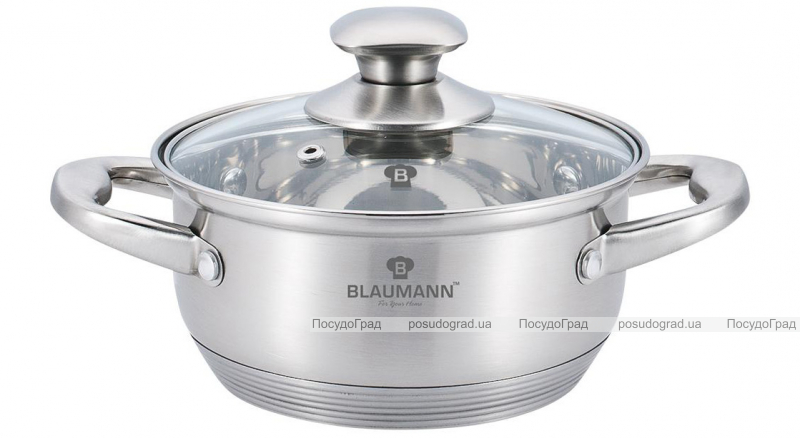 Каструля Blaumann Gourmet 2.75л Ø22х8см з нержавіючої сталі зі скляною кришкою