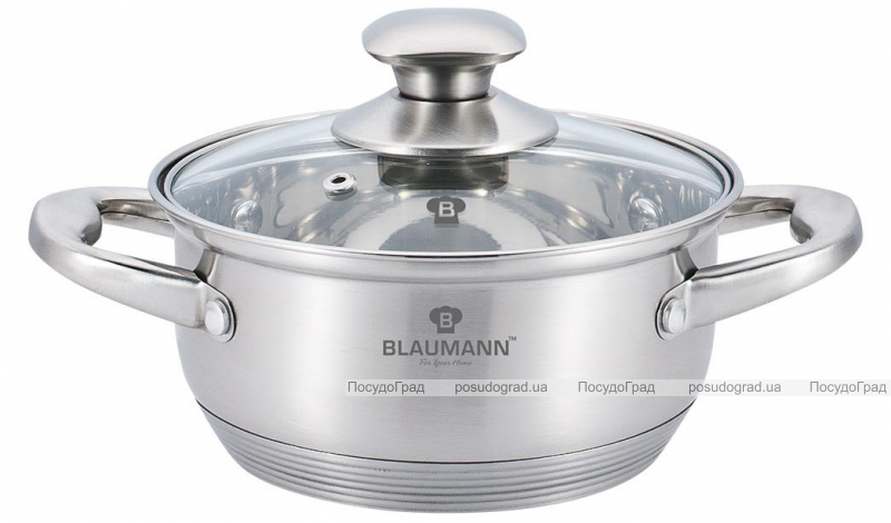 Каструля Blaumann Gourmet 3.75л Ø24х9см з нержавіючої сталі зі скляною кришкою