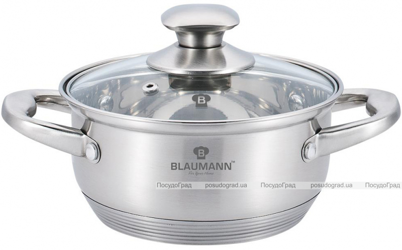 Каструля Blaumann Gourmet 5л Ø26х10см з нержавіючої сталі зі скляною кришкою