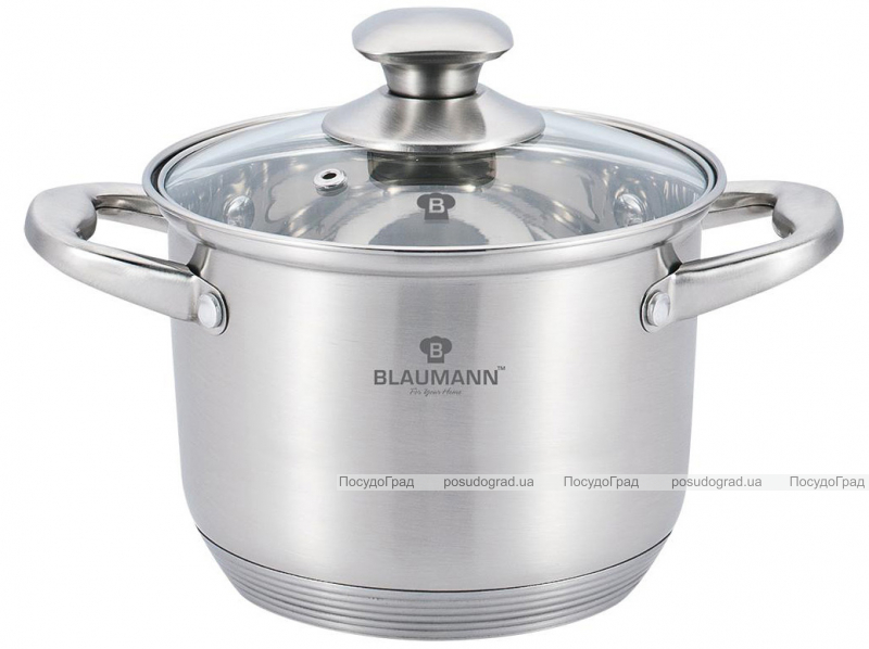 Каструля Blaumann Gourmet 3.2л Ø18х13см з нержавіючої сталі зі скляною кришкою