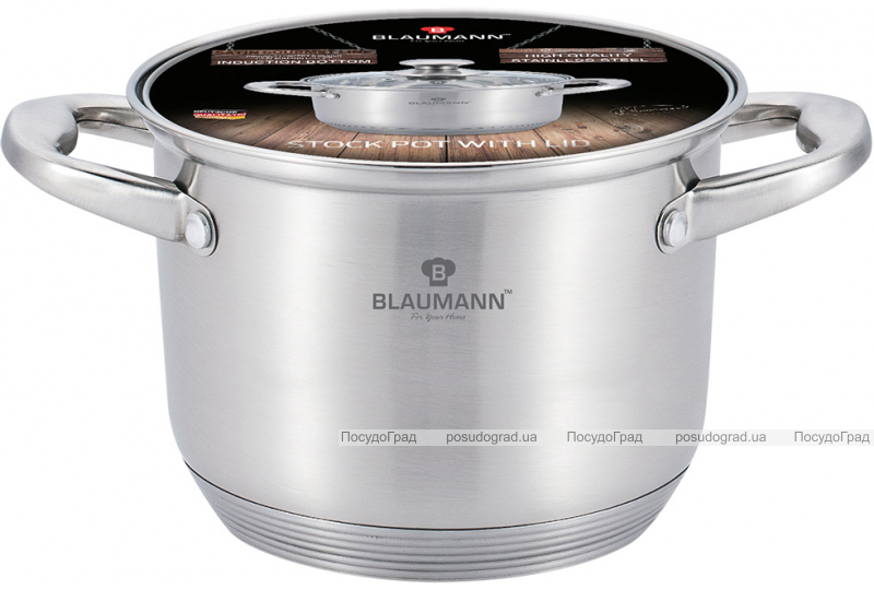 Каструля Blaumann Gourmet 3.2л Ø18х13см з нержавіючої сталі зі скляною кришкою