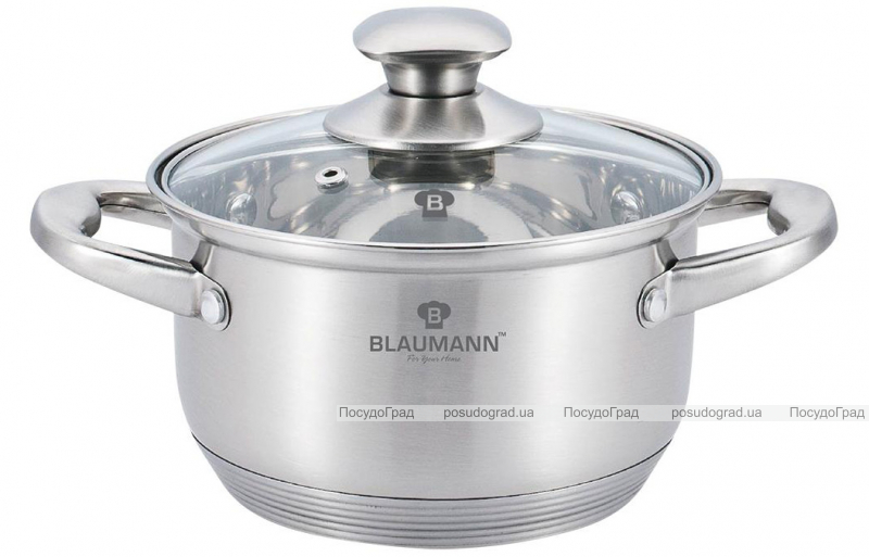 Каструля Blaumann Gourmet 3.8л Ø20х12.5см з нержавіючої сталі зі скляною кришкою