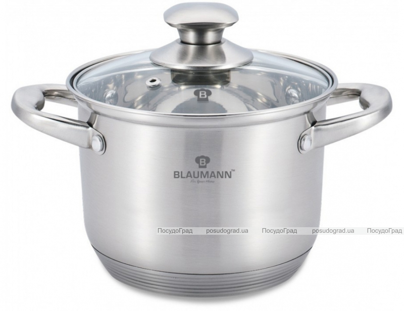 Каструля Blaumann Gourmet 2.6л Ø18х11.5см з нержавіючої сталі зі скляною кришкою