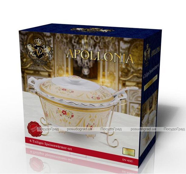 Мармит DaVinci Apollonia 3,4л фарфор с золотым декором, овальная форма