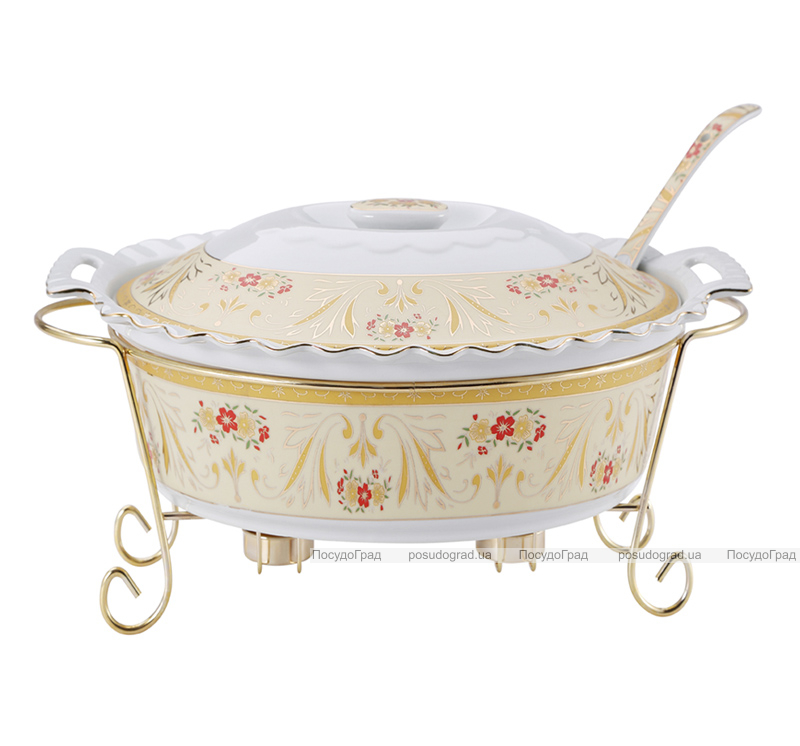 Мармит DaVinci Apollonia 2,5л фарфор с золотым декором, овальная форма