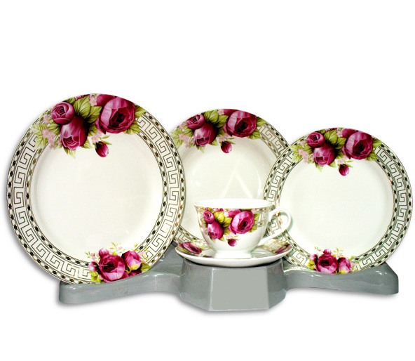 Столовий набір Greek Ornament With Pink Rose Round 30 предметів на 6 персон