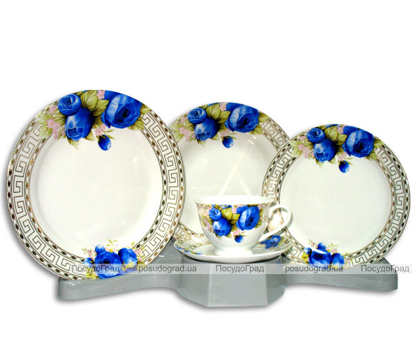 Столовий набір Greek Ornament With Blue Rose Round 30 предметів на 6 персон