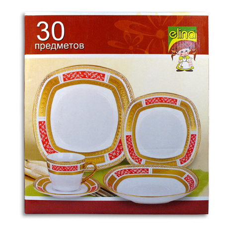 Столовий набір Golden Square Red Chrysanthemum 30 предметів на 6 персон