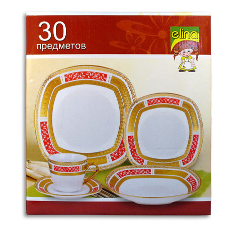 Столовий набір Golden Square Red Ornament 30 предметів на 6 персон