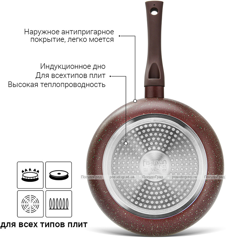 Сковорода глибока Fissman Mosses Stone Ø28см з антипригарним покриттям, коричневий
