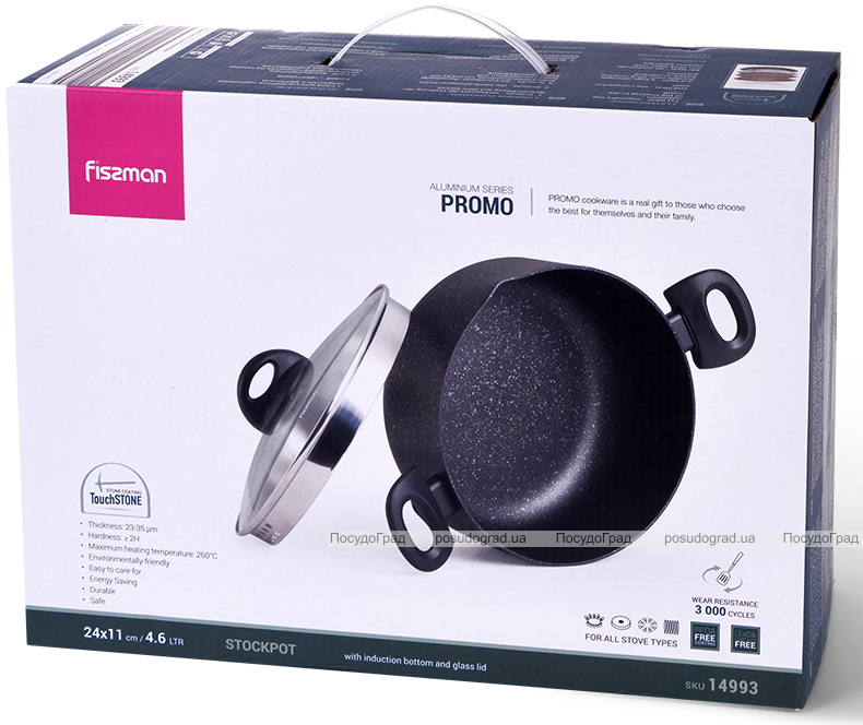 Каструля Fissman Promo 4.6л з кришкою-друшляком, антипригарне покриття TouchStone