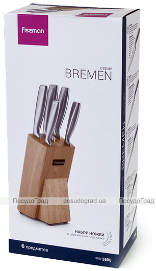 Набір ножів Fissman Bremen 5 предметів на дерев'яній підставці