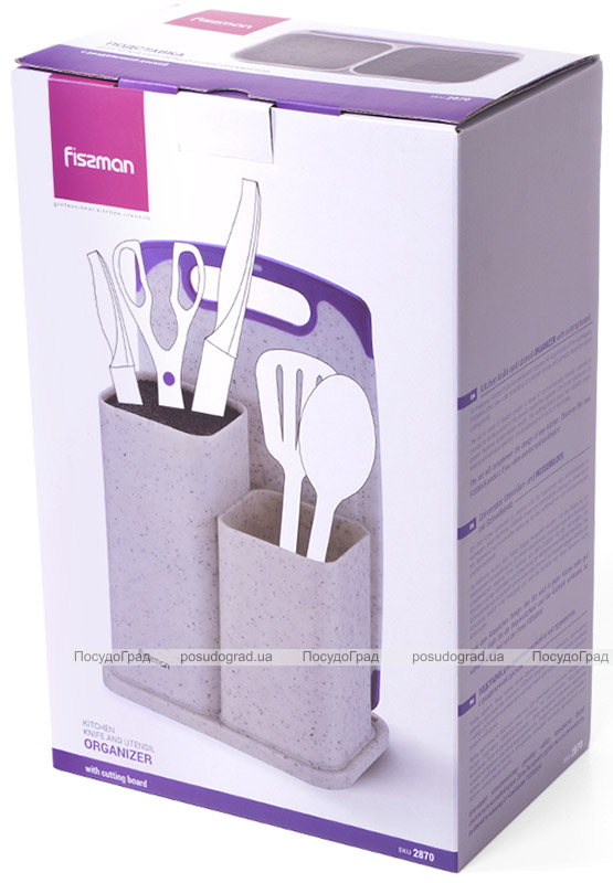 Подставка-колода Fissman White Marble для ножей 22х14х34.5см, двойная с разделочной доской