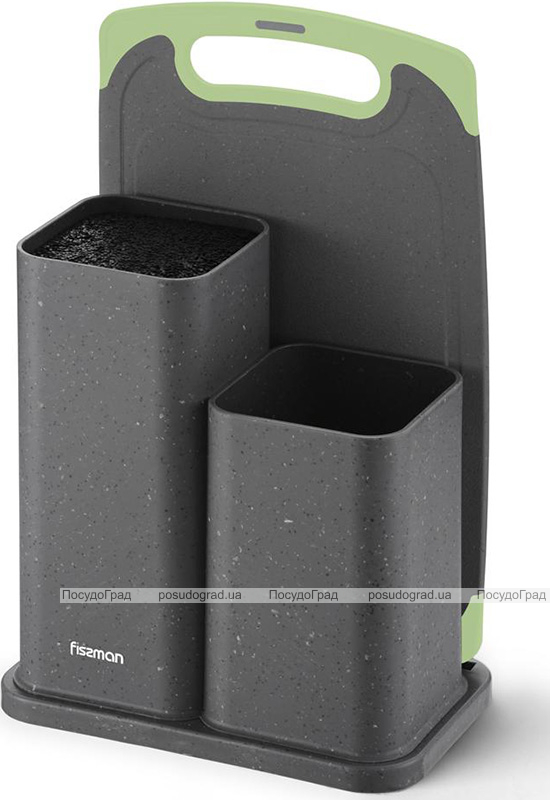 Підставка-колода Fissman Grey Marble для ножів 22х14х34.5см, подвійна з обробною дошкою