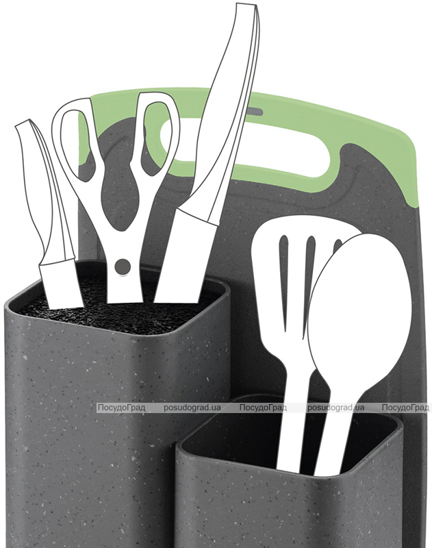 Підставка-колода Fissman Grey Marble для ножів 22х14х34.5см, подвійна з обробною дошкою