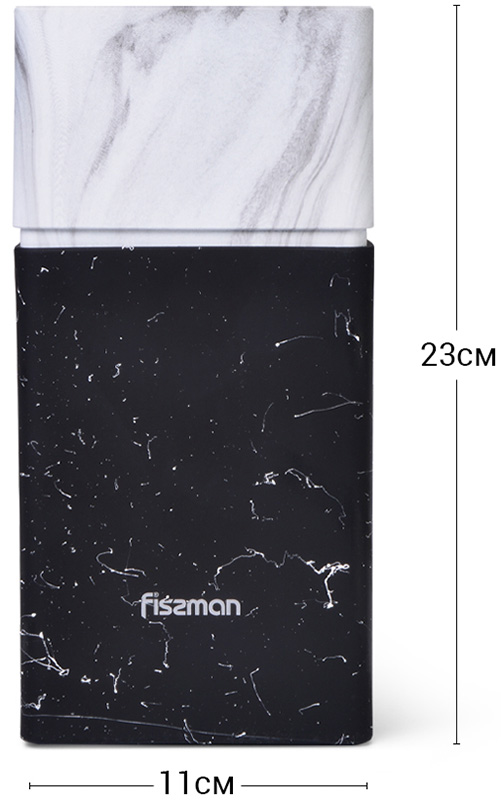 Колода-підставка для ножів Fissman Marble 11х23см, пластик чорно-білий