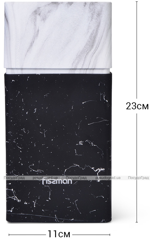 Колода-підставка для ножів Fissman Marble 11х23см, пластик чорно-білий