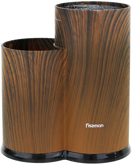 Підставка-колода Fissman Dark Wood для кухонних ножів і ножиць 23х11х11см, подвійна