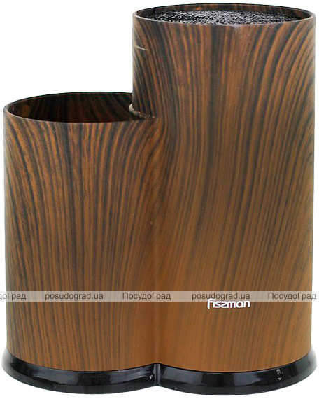 Підставка-колода Fissman Dark Wood для кухонних ножів і ножиць 23х11х11см, подвійна