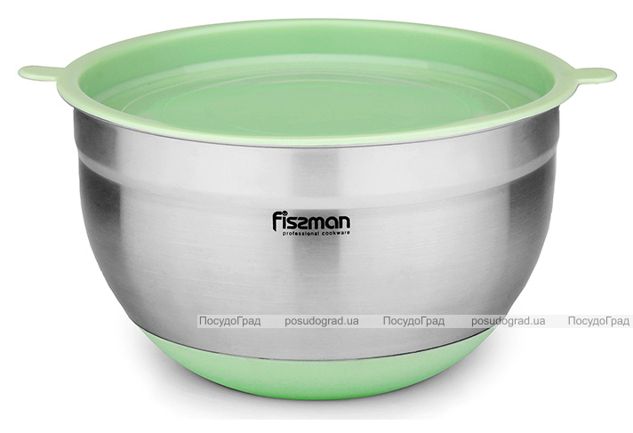 Миска Fissman MIRABELLE 3л из нержавеющей стали с салатовой пластиковой крышкой