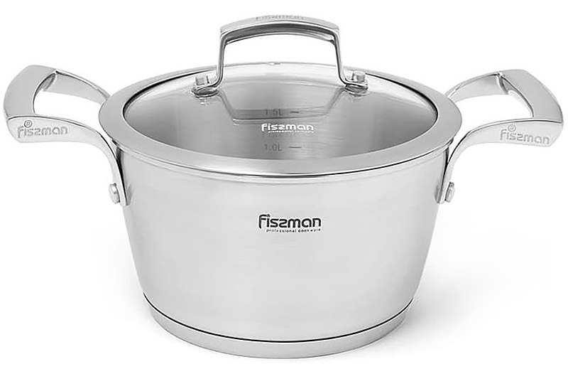 Каструля Fissman Millenium 2.1л з нержавіючої сталі зі скляною кришкою