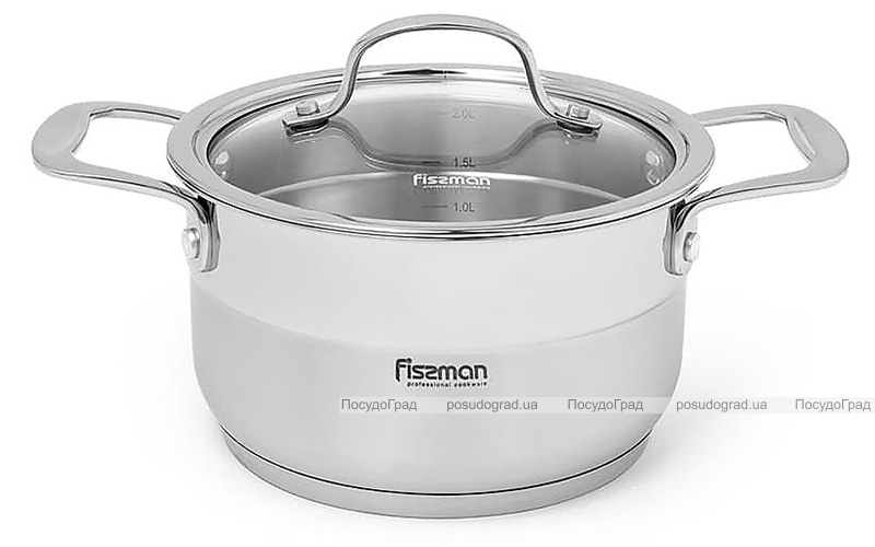 Каструля Fissman Nordia 1.8л з нержавіючої сталі зі скляною кришкою