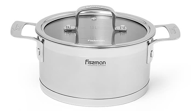 Каструля Fissman Fobus 1.6л з нержавіючої сталі зі скляною кришкою