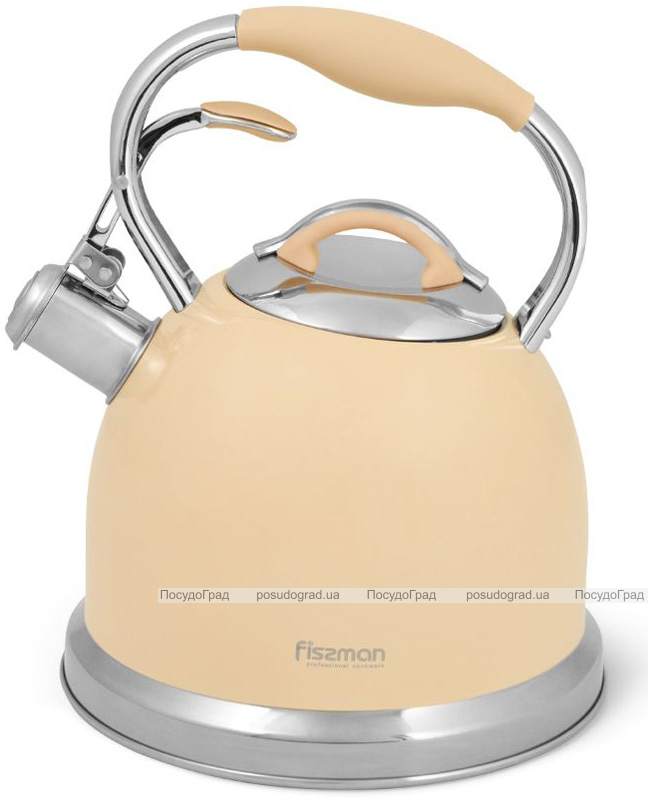Чайник Fissman Felicity 2.6л з нержавіючої сталі, зі свистком, крем-брюле
