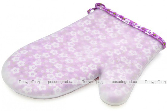 Кухонная рукавица Fissman Lilac Flower 22см, хлопок с силиконовым покрытием