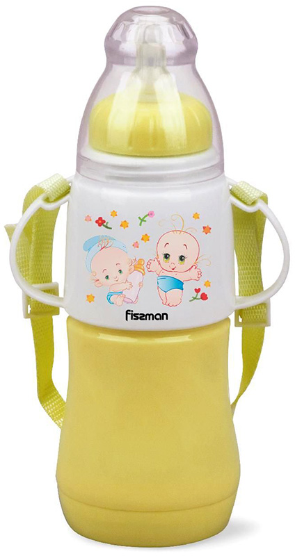 Пляшка дитяча для годування Fissman Babies "Малюки" 230мл з ремінцем, жовта