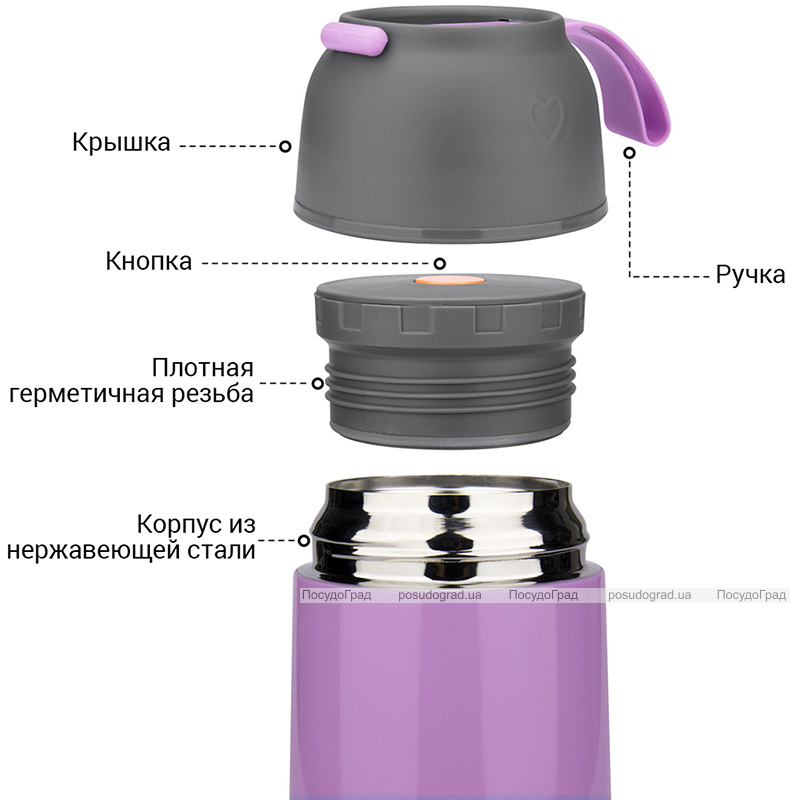 Термос пищевой Fissman Hotmeal 620мл из нержавеющей стали, лиловый
