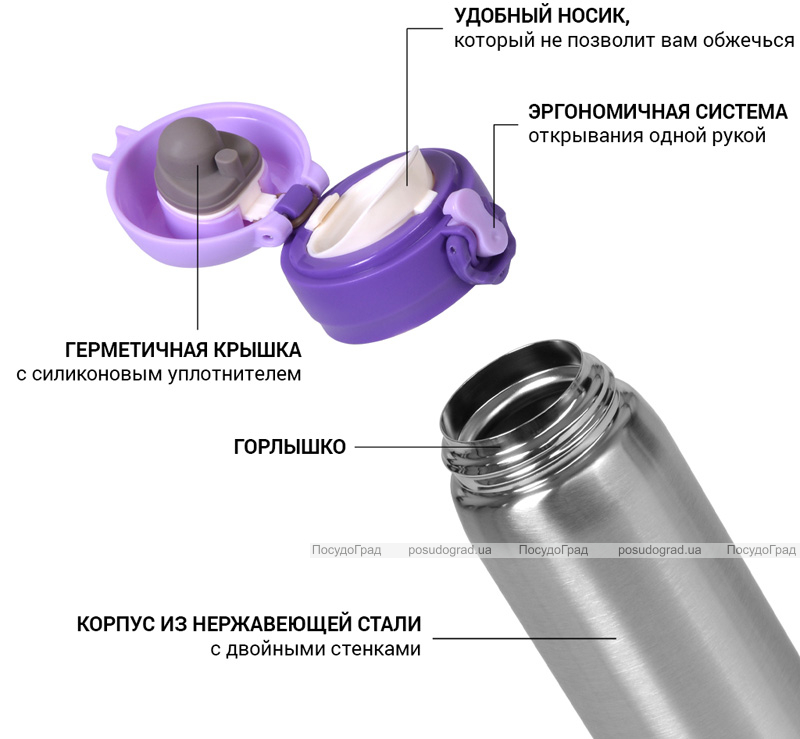 Термос Fissman Joranne Lilac 420мл из нержавеющей стали