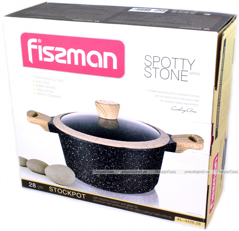 Каструля Fissman Spotty Stone 6.4л з антипригарним покриттям FissEcoStone