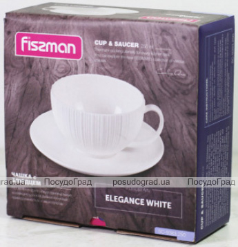 Чайная пара Fissman Elegance White чашка 250мл с блюдцем, фарфор