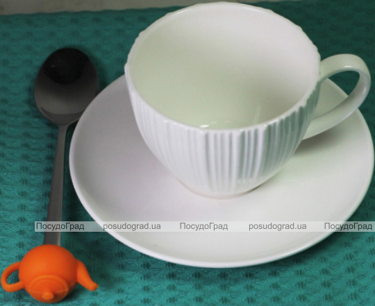 Кавовий набір Fissman Elegance White чашка 100мл з блюдцем, фарфор