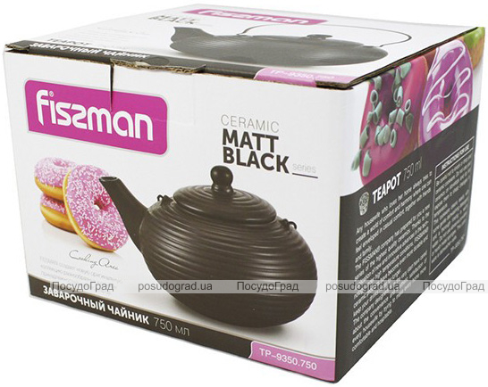 Чайник заварочный Fissman Matt Black 750мл керамический со стальным ситечком